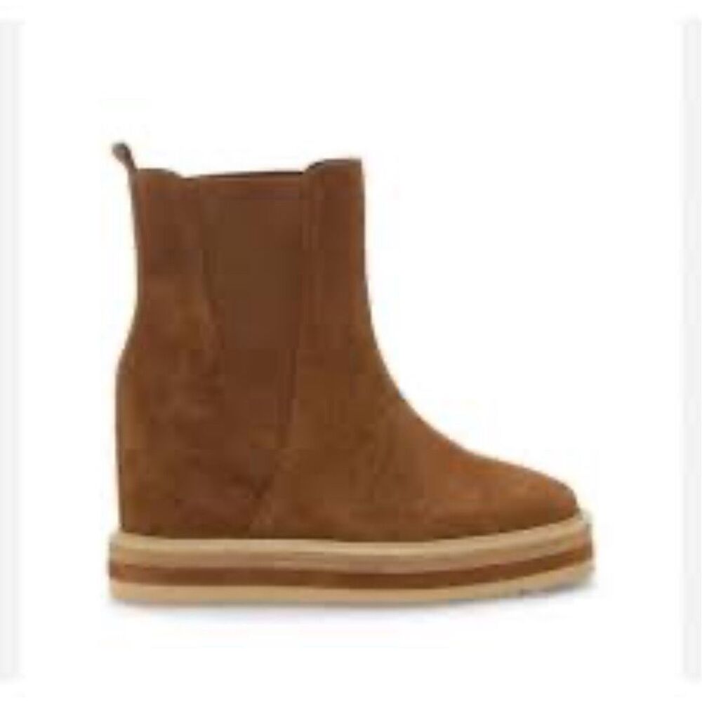 Vince Camuto Omassa Suede Chelsea Boots Platform Wedge Brown NEW